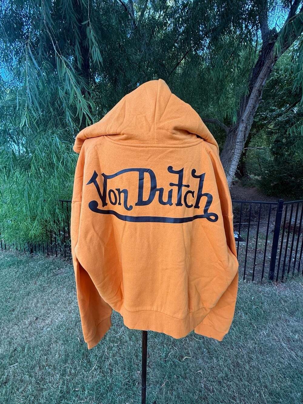Von Dutch 1X Orange Zip Up Crop Hoodie with Embroidered Logo